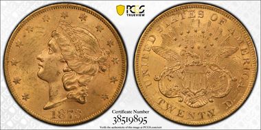 1873 $20 Open 3 MS62