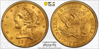 1901 $5 MS65