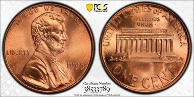 1995 1C Doubled Die Obverse MS68+ RD
