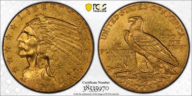 1911-D $2.50 Strong D AU53