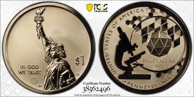 2019-S $1 American Innovation PA Rev PR Polio Vaccine 1953 First Strike PR70