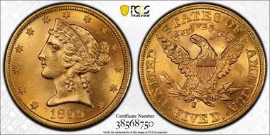 1899-S $5 MS64+