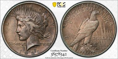 1921 $1 High Relief, Peace XF40