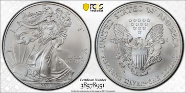 2008-W $1 Burnished Silver Eagle Reverse of 2007 SP70
