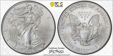 2008-W $1 Burnished Silver Eagle Reverse of 2007 SP70