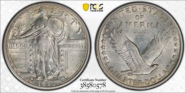 1917-S 25C Type 1 AU53FH