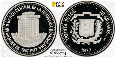 1977 30 Peso Central Bank PR69DCAM
