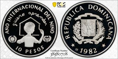 1982-CHI 10 Peso Year of the Child PR68DCAM