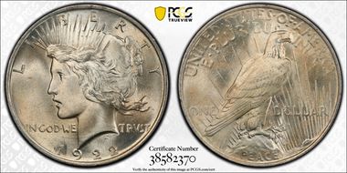 1922 $1 VAM 2F, Hair Pin MS64