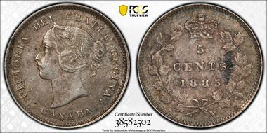 1885/5 5C Large 5, 1/1, RP-2 AU53