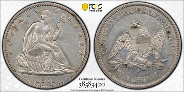 1861-O 50C W-01, USA Issue AU50