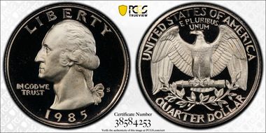1985-S 25C PR70DCAM