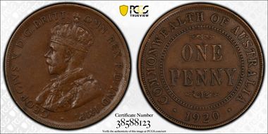 1920 /./  1D Dot above bottom scroll English obverse VF35BN