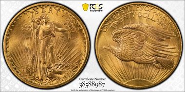 1908 $20 No Motto MS66+