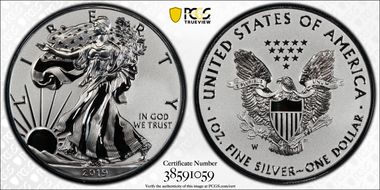 2019-W $1 Silver Eagle Enhanced Rev PR Pride of Two Nations, U.S. Set PR70
