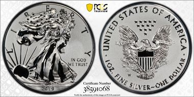 2019-W $1 Silver Eagle Enhanced Rev PR Pride of Two Nations, U.S. Set PR70