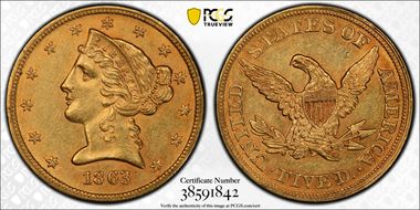 1863 $5 MS60