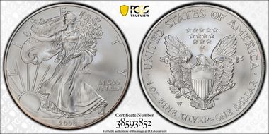 2008-W $1 Burnished Silver Eagle Reverse of 2007 SP70