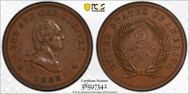 1863 P2C J-305, Washington PR63BN