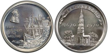 1970 SC50C Charlestown Tercentennial Ag Heraldic Art Medal MS68