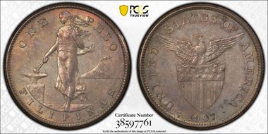 1907-S Peso AU55