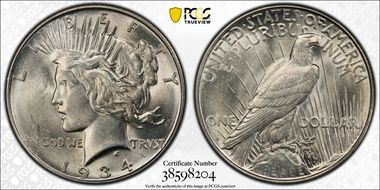 1934-D $1 AU58
