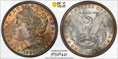 1886 $1 VAM 1C, 3+2 Rev. Clash MS66+