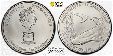 2018 $5 Leopard Shark Ag MS68
