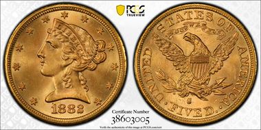 1882-S $5 MS66