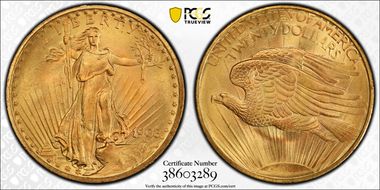 1908 $20 No Motto MS68