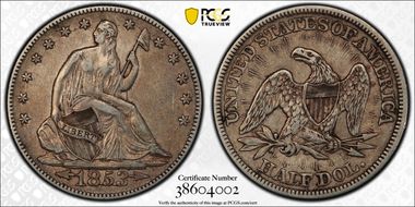 1853 50C Arrows & Rays VF35