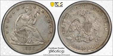 1866-S 50C Motto XF45