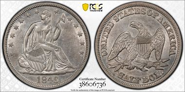 1846 50C Tall Date AU55