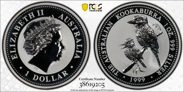 1999-P100 $1 Kookaburra Ag MS70