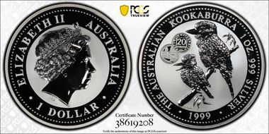 1999-P100 $1 Kookaburra Ag Austrian 20 Schil. Privy MS69