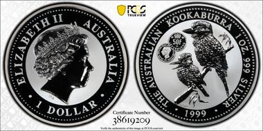 1999-P100 $1 Kookaburra Ag Luxembourg 50 Fr Privy MS69