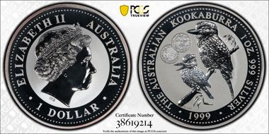 1999-P100 $1 Kookaburra Ag Italian 1000 Lire Privy MS69