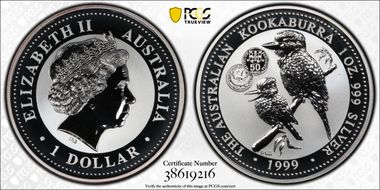 1999-P100 $1 Kookaburra Ag Portuguese 50 Escudos Privy MS69