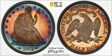 1874 50C WB-102 Large Arrows MS66+