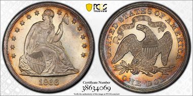 1866 $1 Motto MS66+