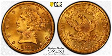 1891-CC $5 MS65