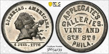 (1876) Token Pa-Ph 830 White Metal Applegate's Galleries MS63