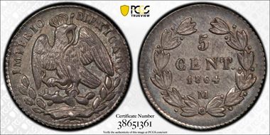1864-M 5C Maxmilian KM-385.1 MS64