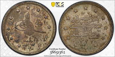 AH1327//4 (1912) 2 Kur KM-749 MS62