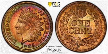 1864 1C Bronze MS65RB