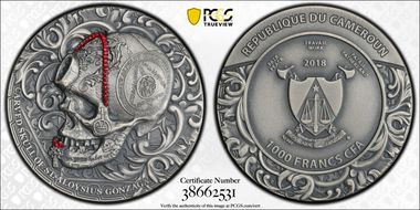 2018 1000 Fr Carved Skull of St. Aloysius Gonzaga MS70