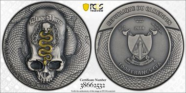 2018 1000 Fr Carved Skull - Clade Mortis MS70