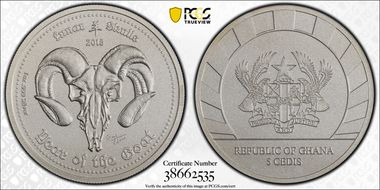 2015 5 Cedis Lunar Skulls - Goat MS70