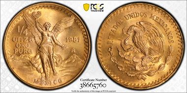 1981-Mo 1/4 oz Libertad Au MS68