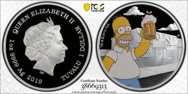 2019-P $1 Homer Simpson Colorized PR70DCAM